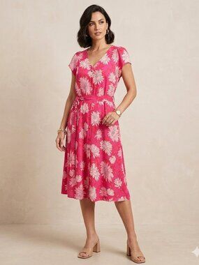 Talbots Fuchsia Pink Floral Midi Dress Size 14P-16P